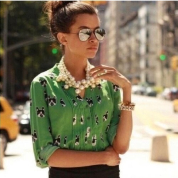 Maeve Anthropologie French bull dog blouse size 0 green - Picture 2 of 7